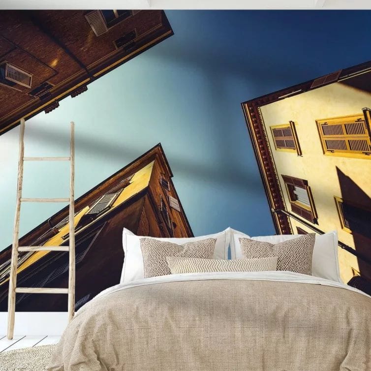 Fotobehang naadloos van Modena in slaapkamer met bed en laddertje