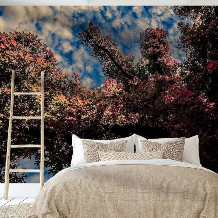 Behang van van herfst tafereel in slaapkamer